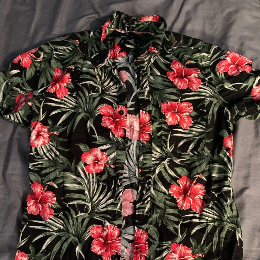 Black and Pink floral Hawaiian shirt